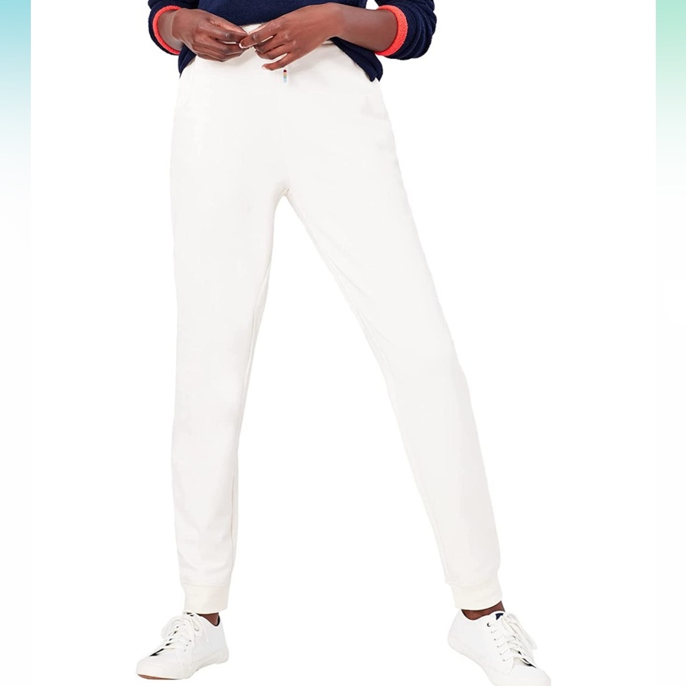 JOULES Sinead cuffed jersey joggers in Cream with Rainbow Details Size 12